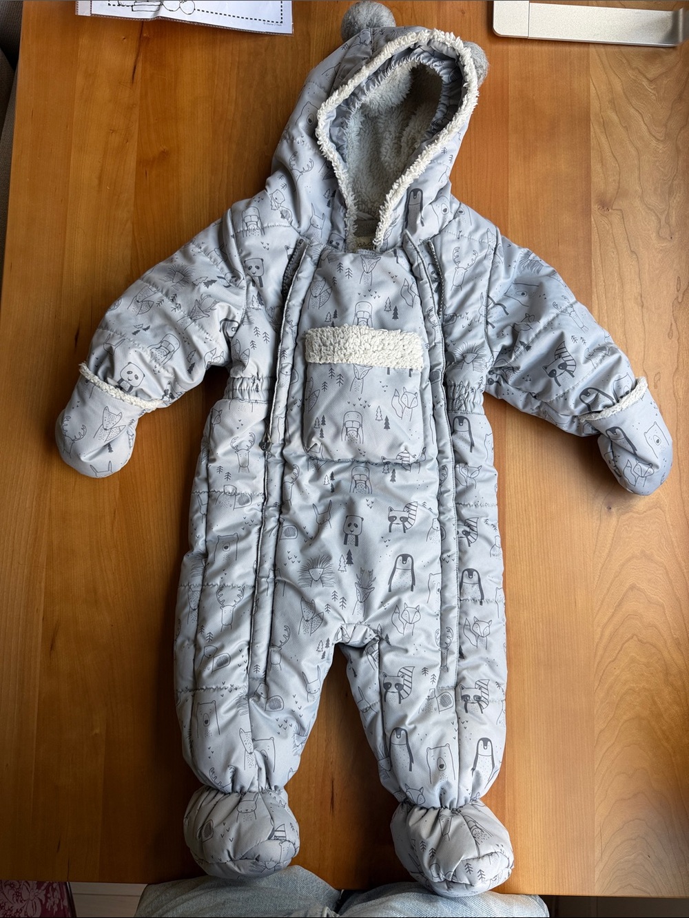 deux par deux Light Gray Quilted Baby One-Piece Footie with Sherpa Trim